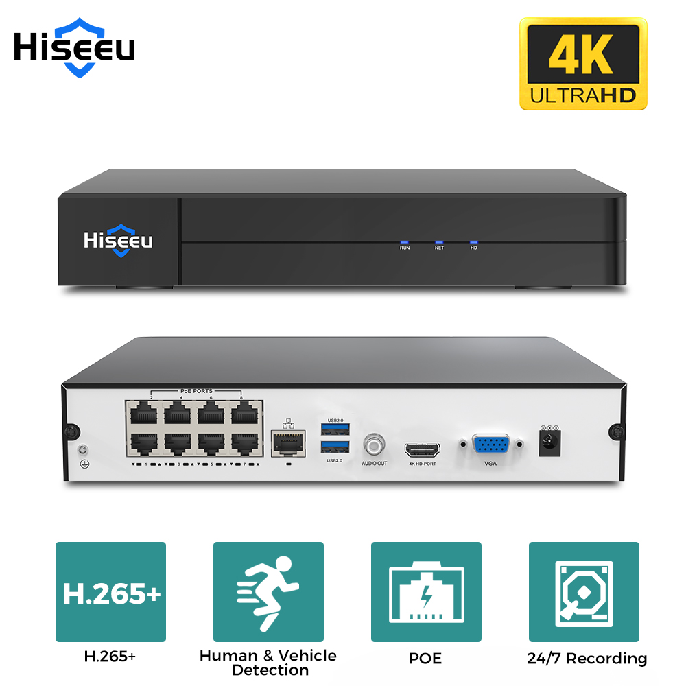 Security Ip Camera - Rejestrator sieciowy Hiseeu 8CH 4K PoE