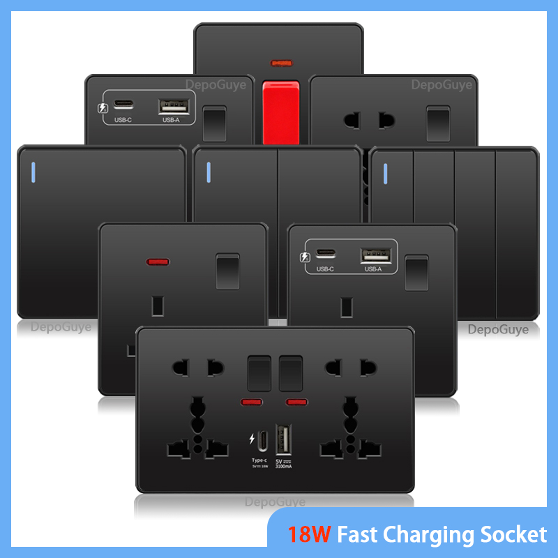 Smart Wall Socket - Uniwersalne czarne gniazdo inteligentne szybkie ładowanie