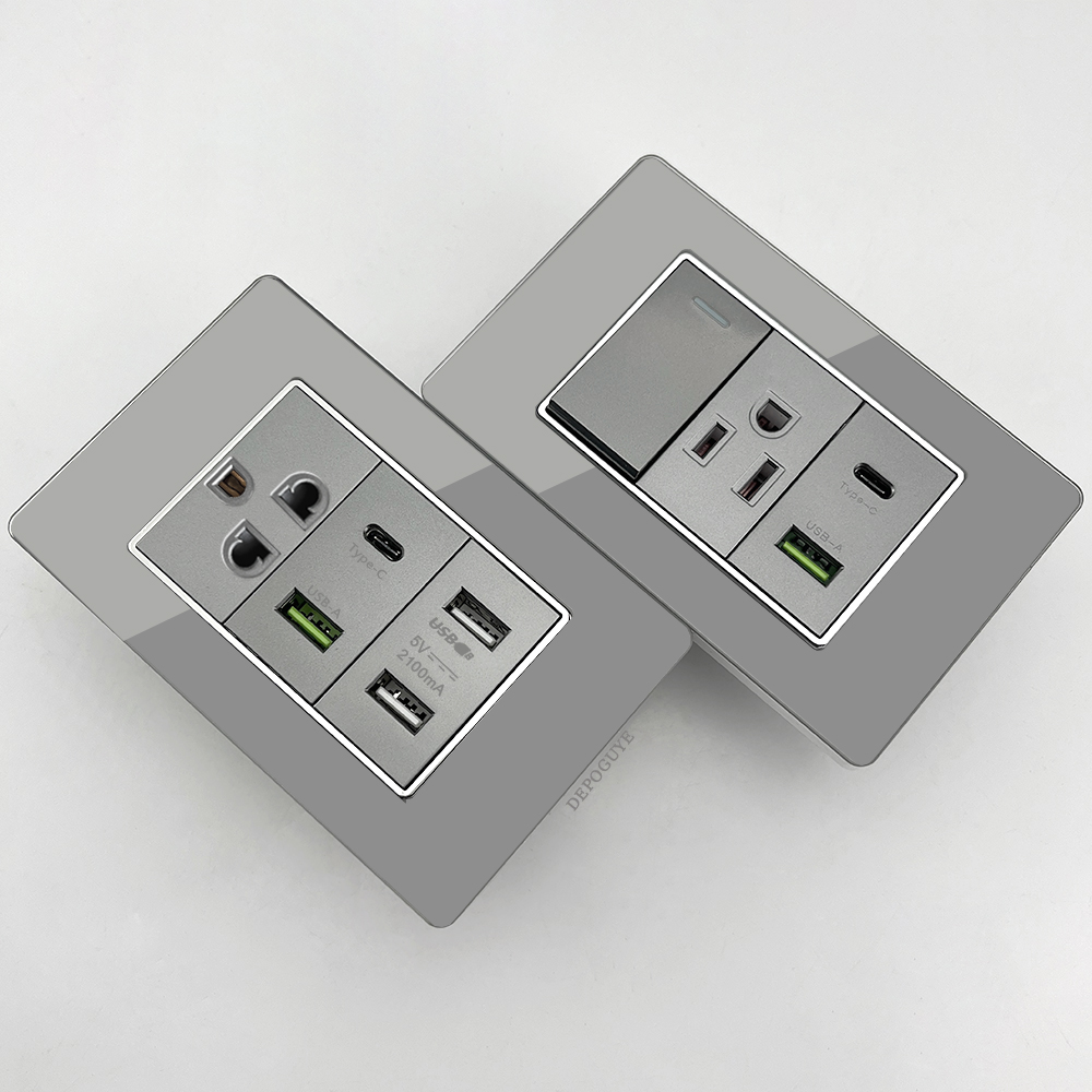 Smart Wall Socket - Szare szkło hartowane Amerykańskie gniazdo ścienne