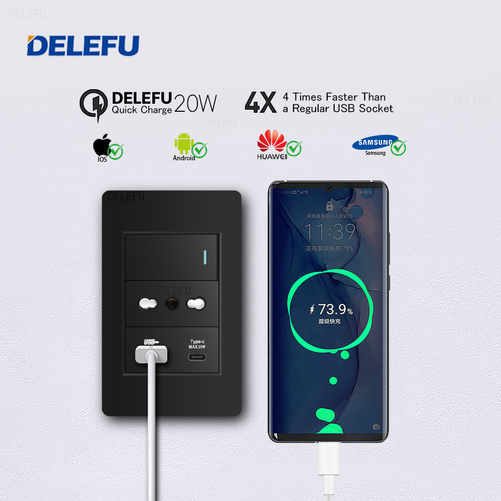 DELEFU Czarny Ognioodporny PC  – Smart Wall Socket recenzja i cena